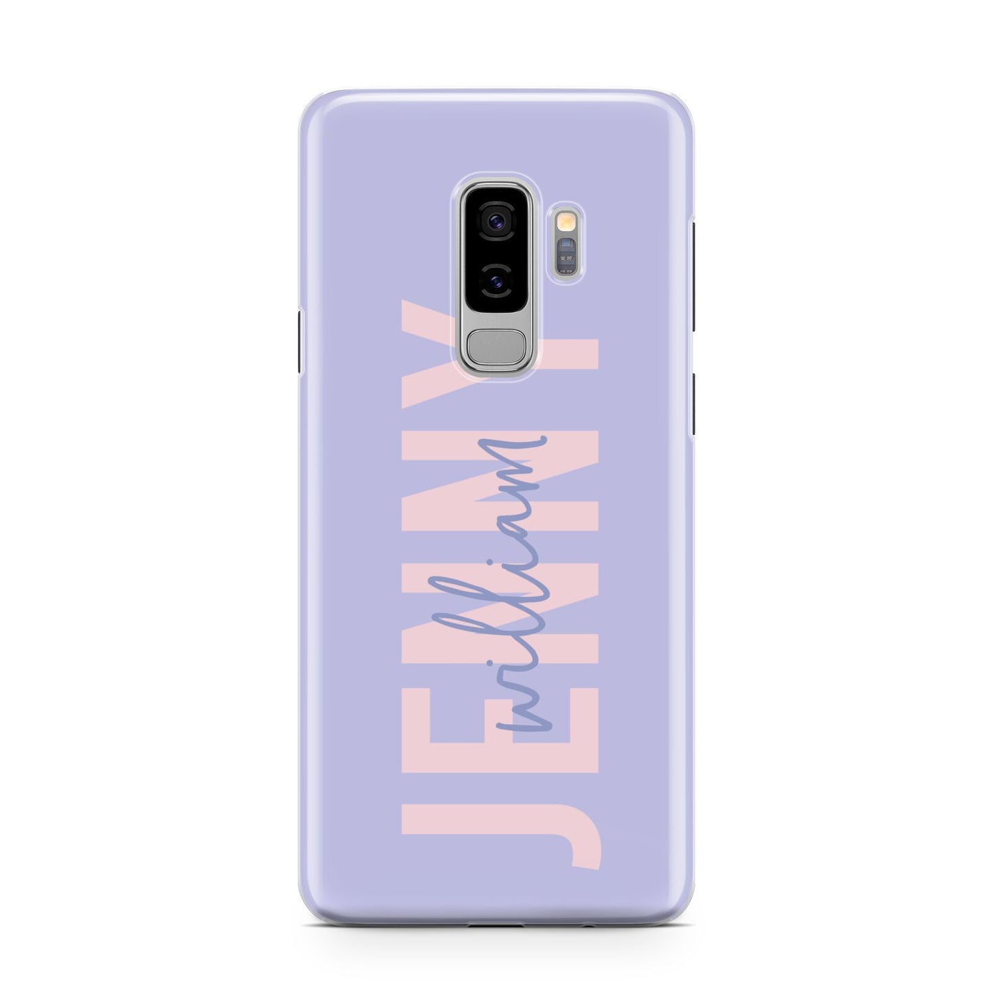 Pastel Pink and Purple Full Name Samsung Galaxy S9 Plus Case on Silver phone