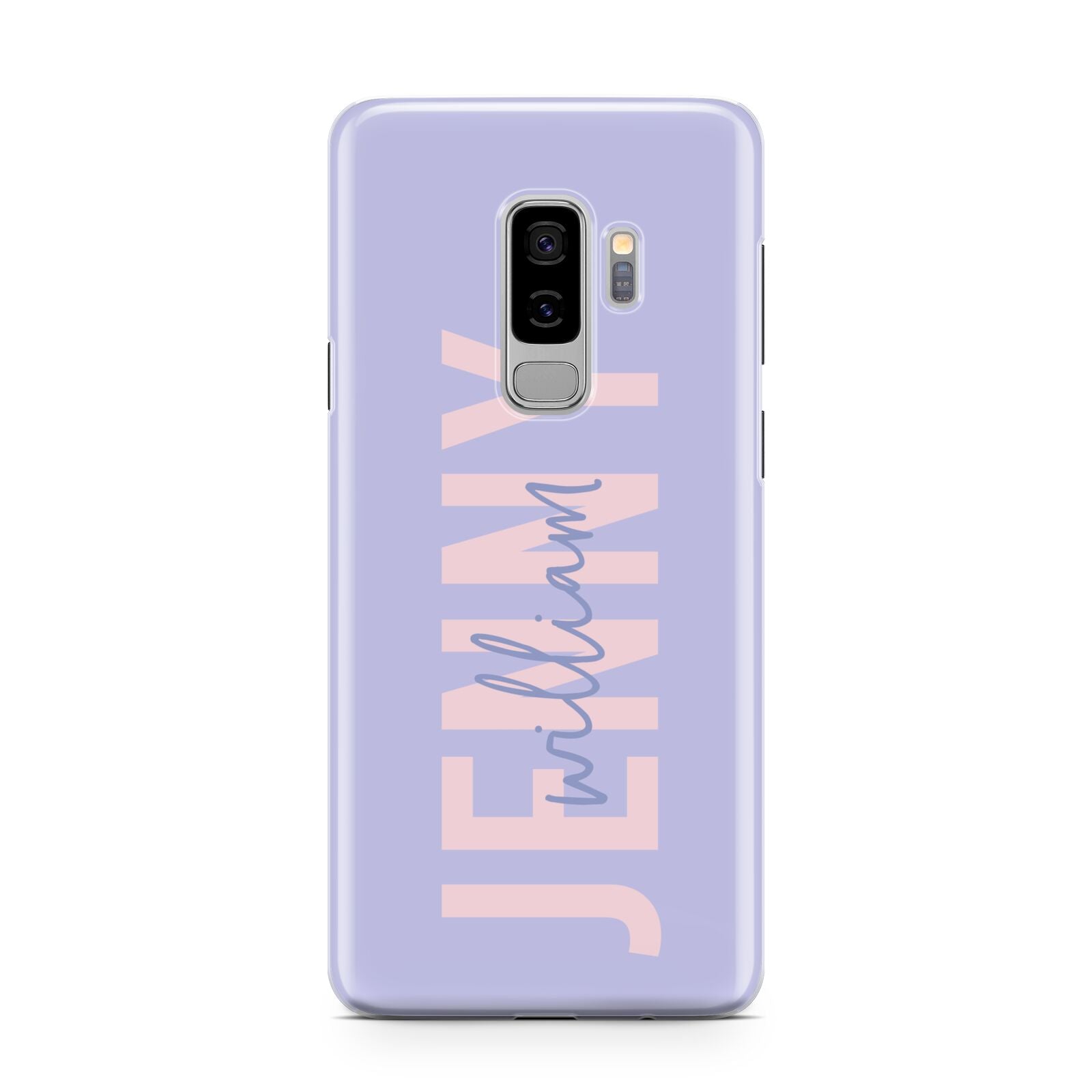 Pastel Pink and Purple Full Name Samsung Galaxy S9 Plus Case on Silver phone