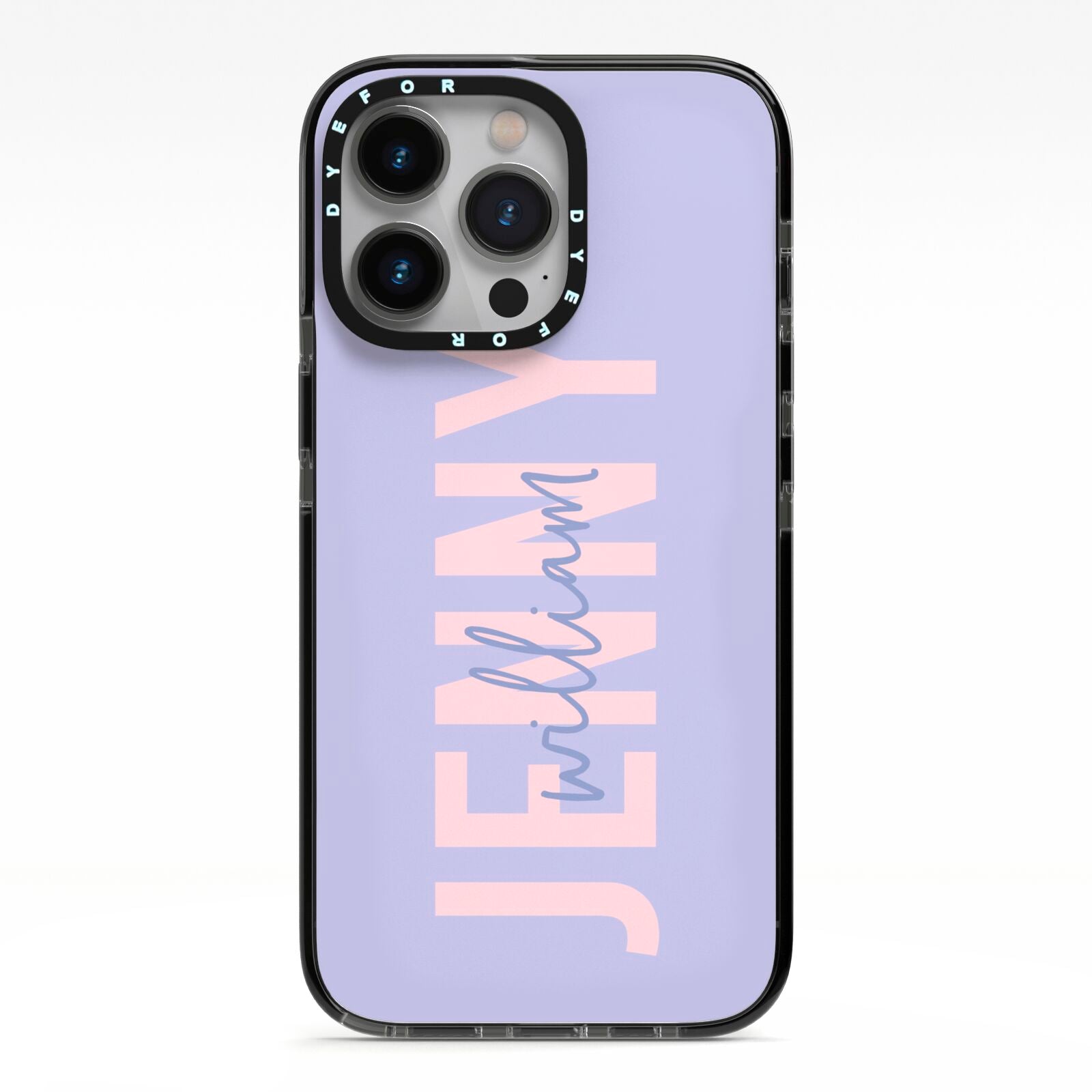 Pastel Pink and Purple Full Name iPhone 13 Pro Black Impact Case on Silver phone