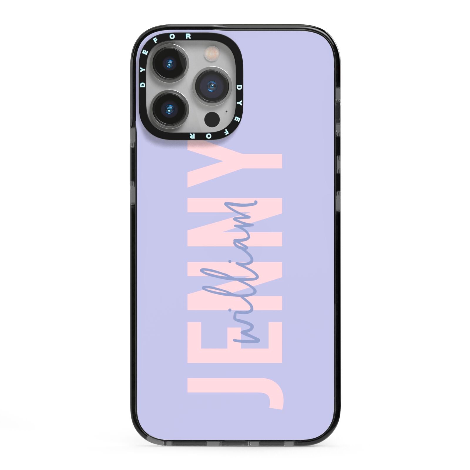 Pastel Pink and Purple Full Name iPhone 13 Pro Max Black Impact Case on Silver phone