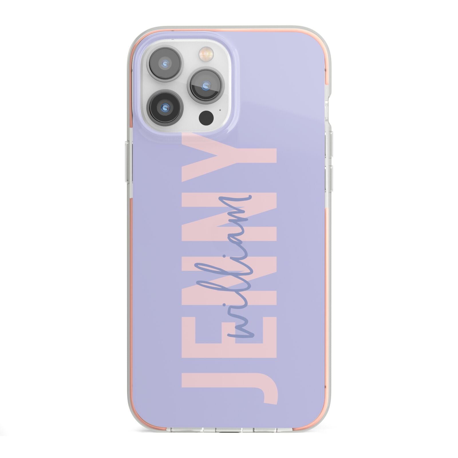 Pastel Pink and Purple Full Name iPhone 13 Pro Max TPU Impact Case with Pink Edges