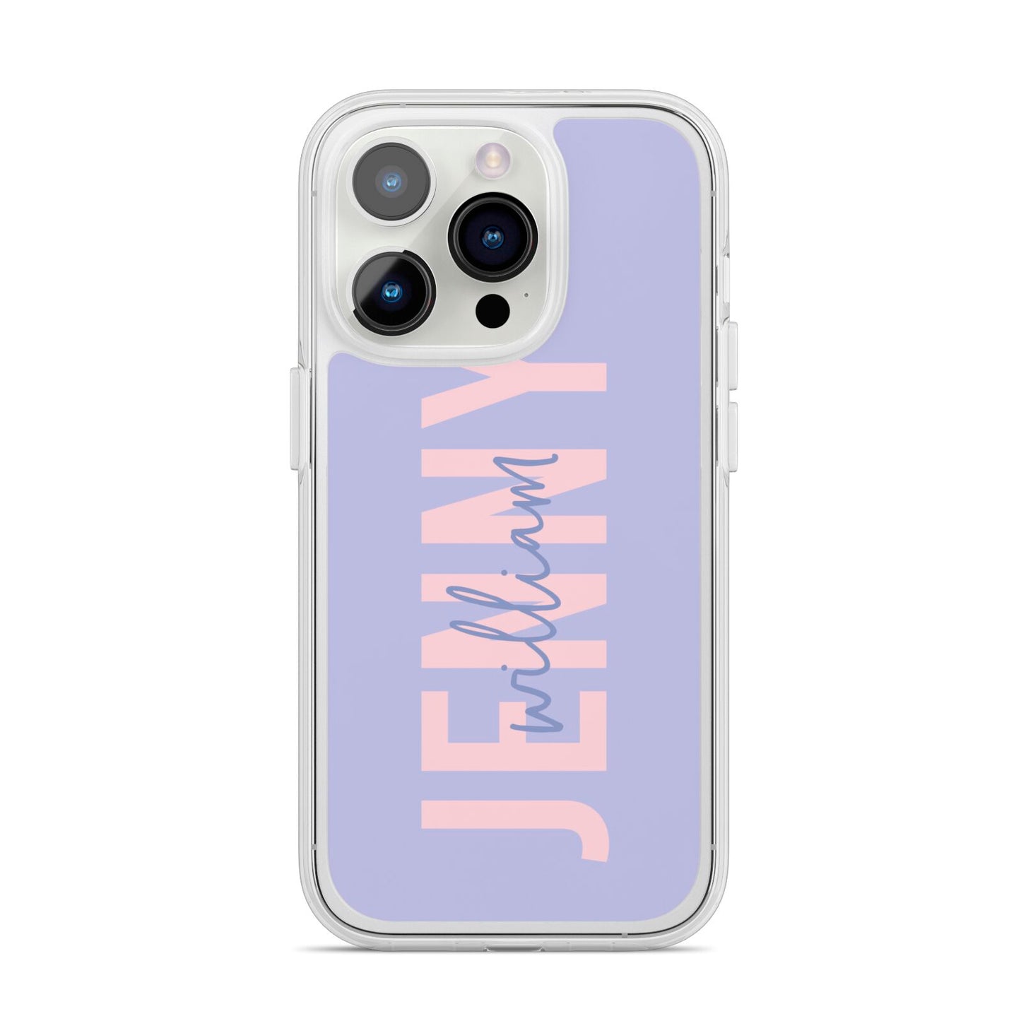 Pastel Pink and Purple Full Name iPhone 14 Pro Clear Tough Case Silver