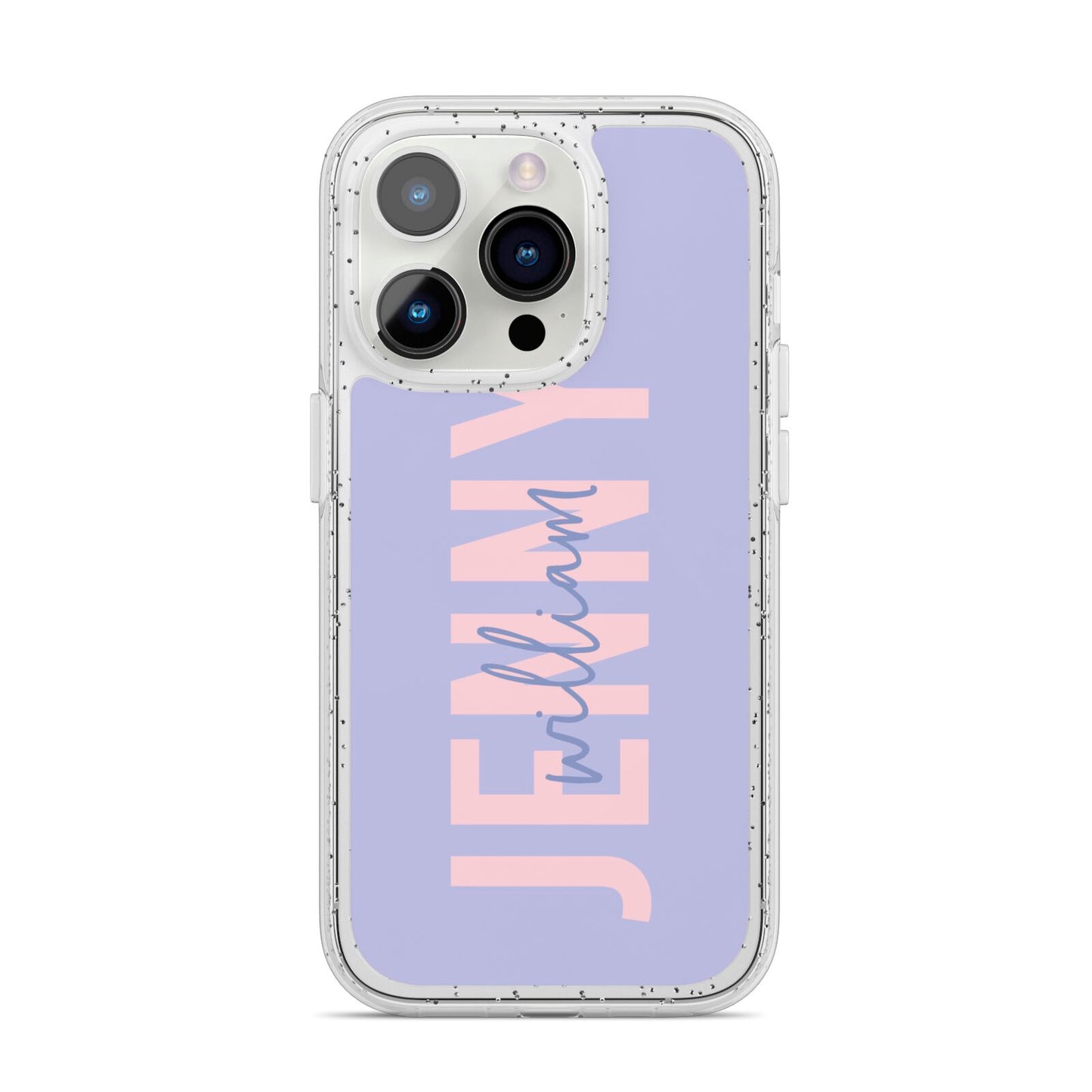 Pastel Pink and Purple Full Name iPhone 14 Pro Glitter Tough Case Silver