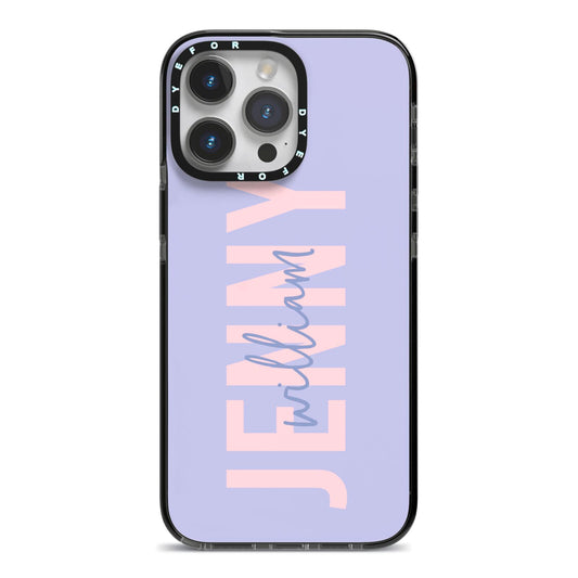 Pastel Pink and Purple Full Name iPhone 14 Pro Max Black Impact Case on Silver phone