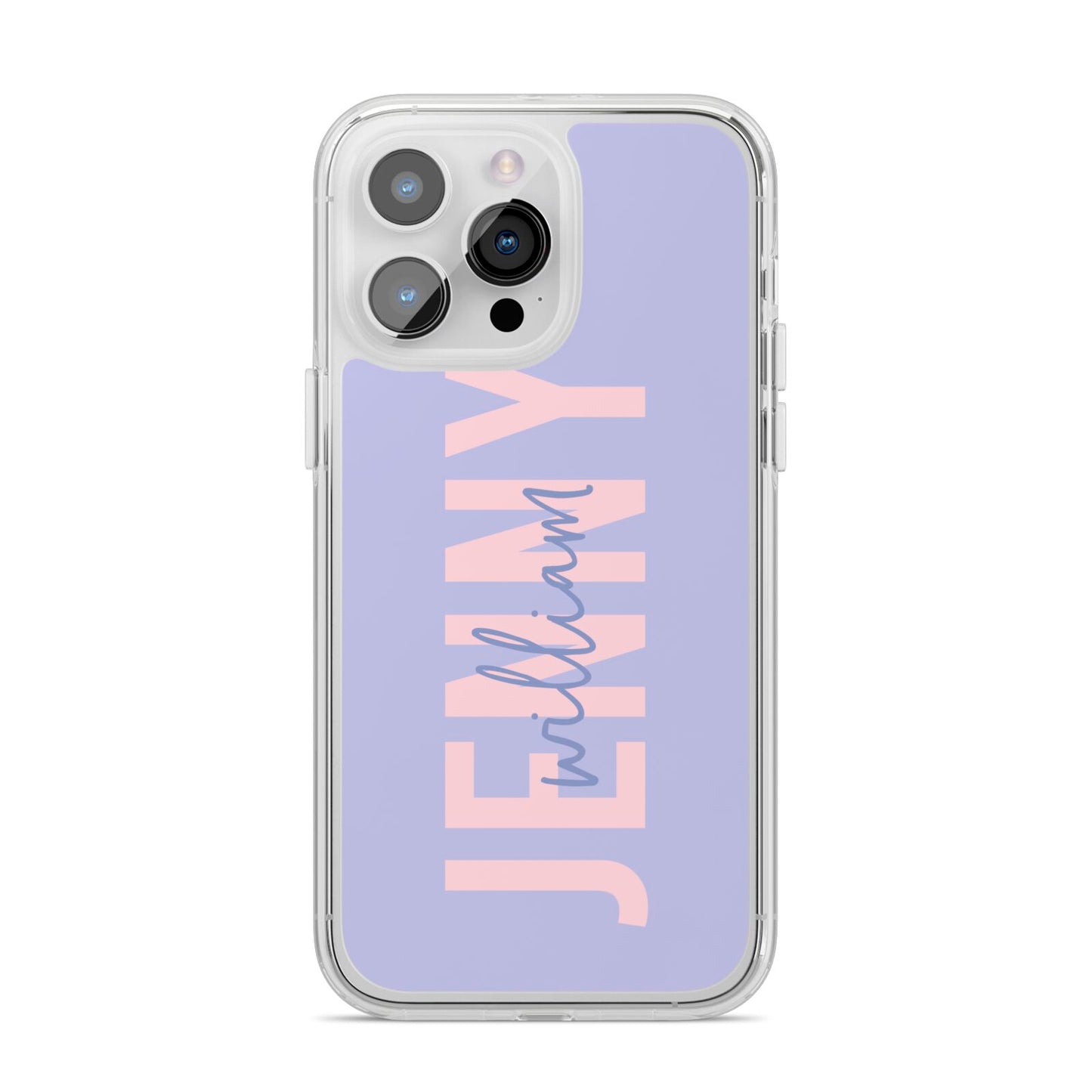 Pastel Pink and Purple Full Name iPhone 14 Pro Max Clear Tough Case Silver