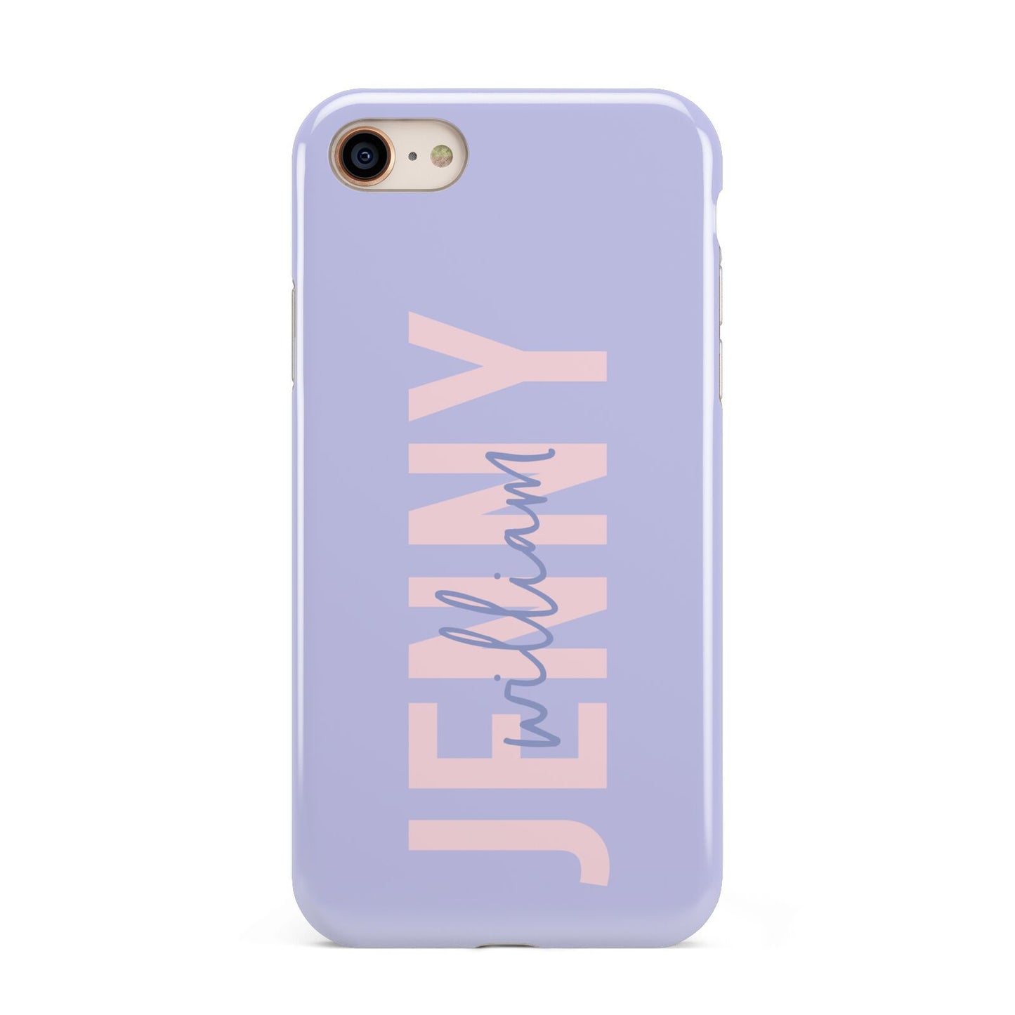 Pastel Pink and Purple Full Name iPhone 8 3D Tough Case on Gold Phone