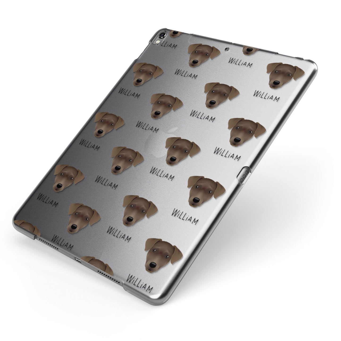 Patterdale Terrier Icon with Name Apple iPad Case on Grey iPad Side View