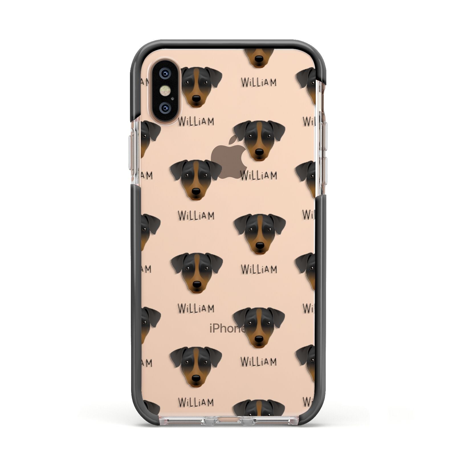 Patterdale Terrier Icon with Name Apple iPhone Xs Impact Case Black Edge on Gold Phone