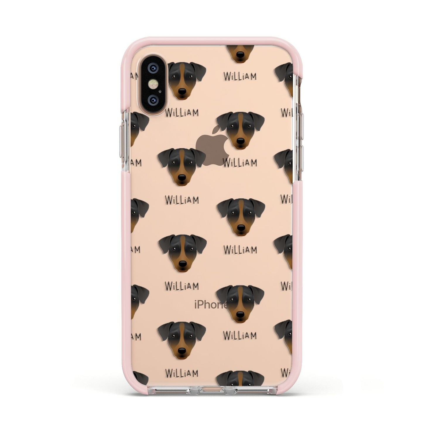 Patterdale Terrier Icon with Name Apple iPhone Xs Impact Case Pink Edge on Gold Phone