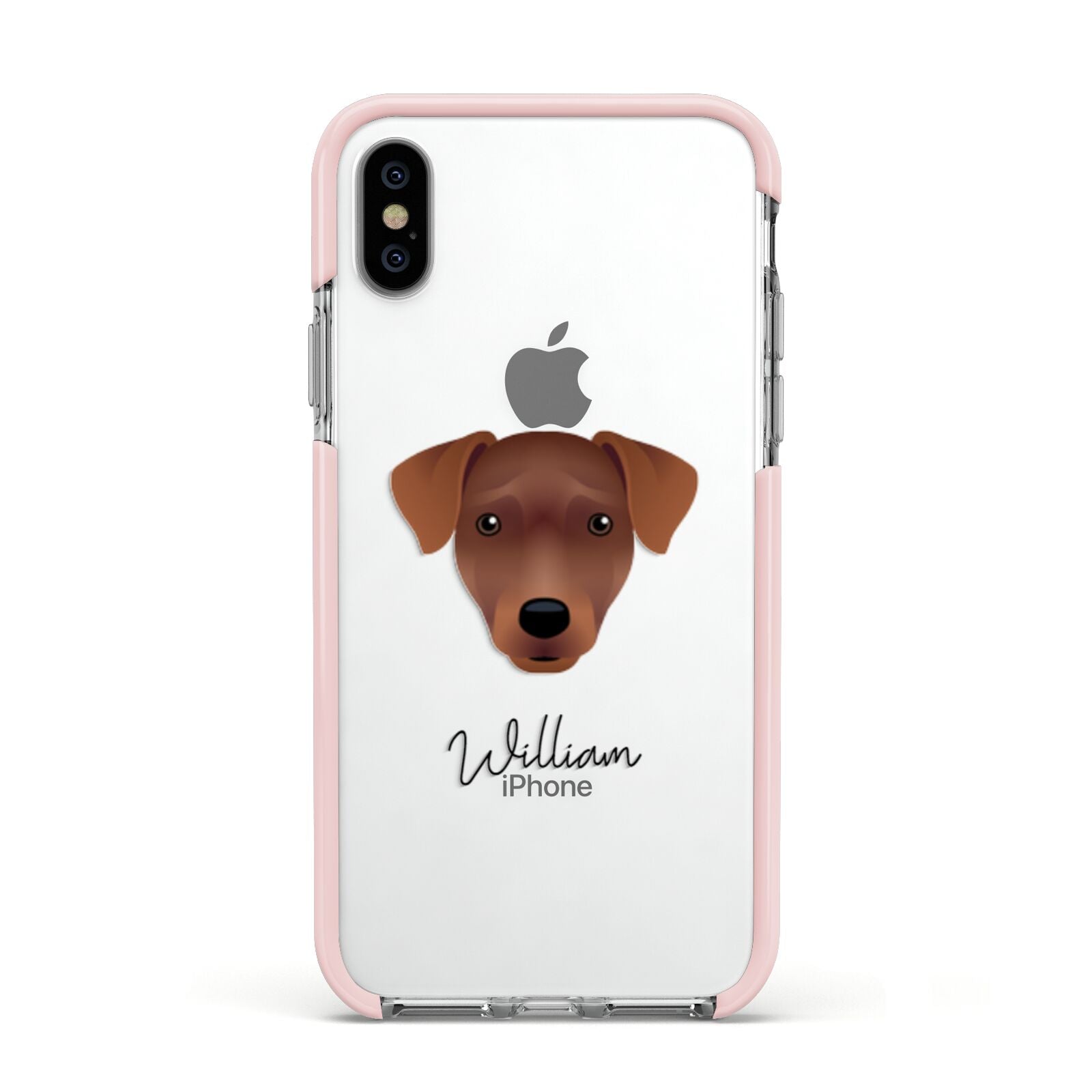 Patterdale Terrier Personalised Apple iPhone Xs Impact Case Pink Edge on Silver Phone