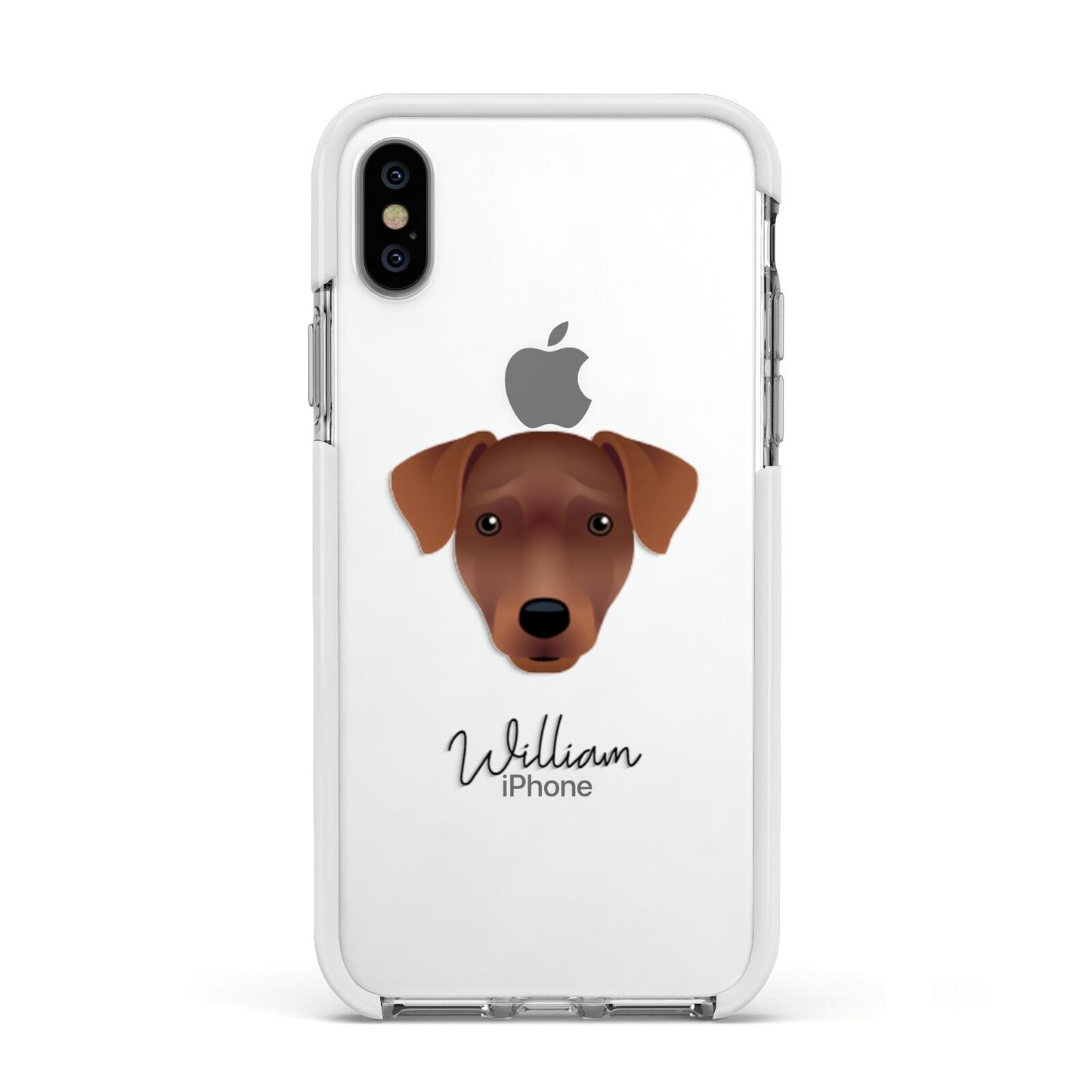 Patterdale Terrier Personalised Apple iPhone Xs Impact Case White Edge on Silver Phone