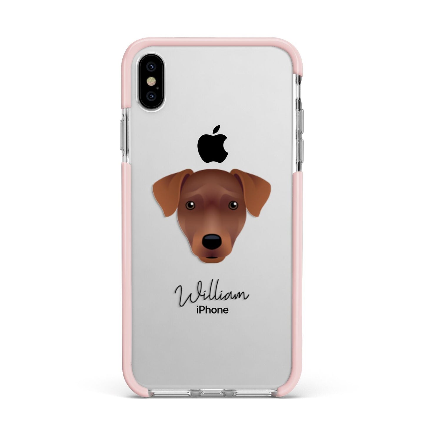 Patterdale Terrier Personalised Apple iPhone Xs Max Impact Case Pink Edge on Silver Phone