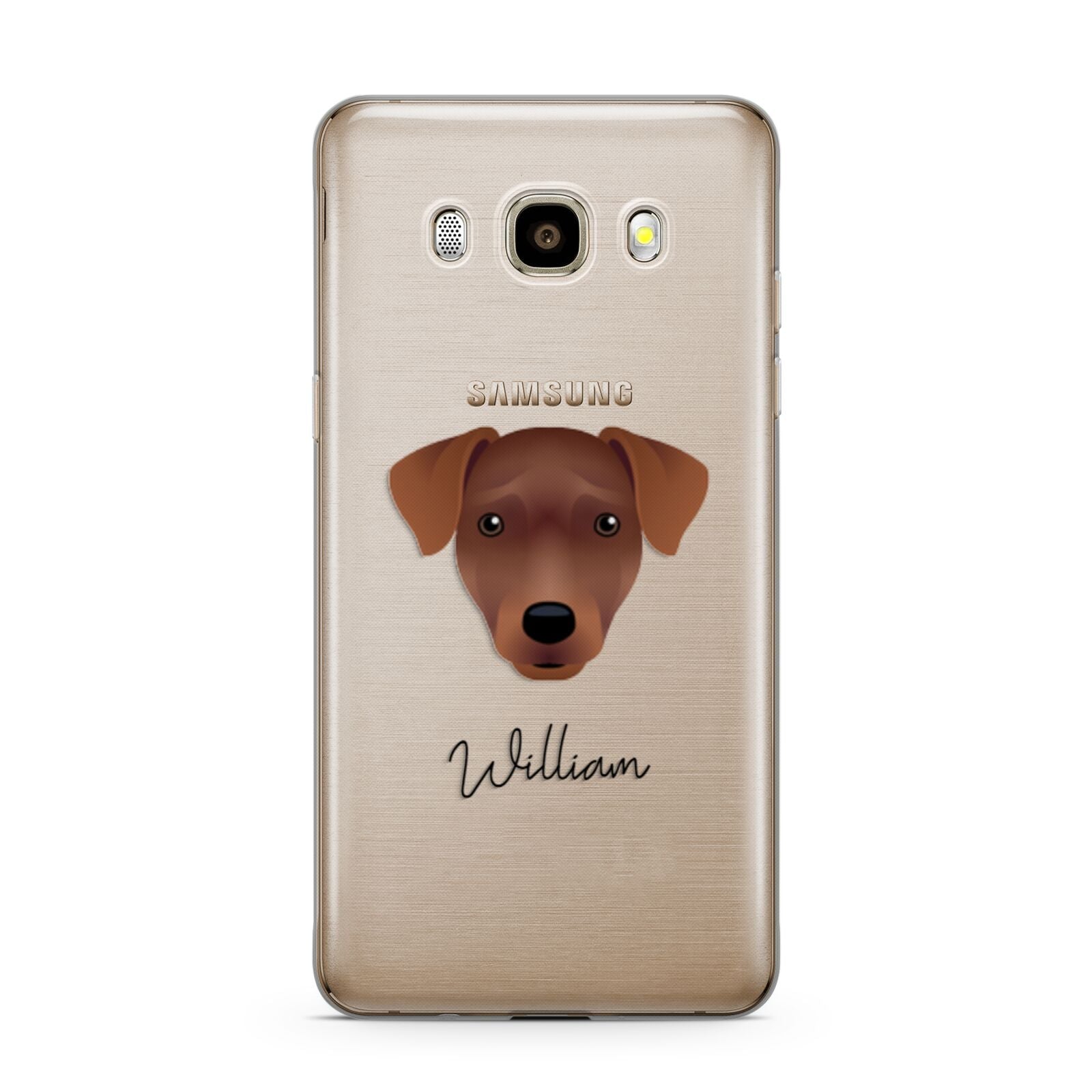 Patterdale Terrier Personalised Samsung Galaxy J7 2016 Case on gold phone