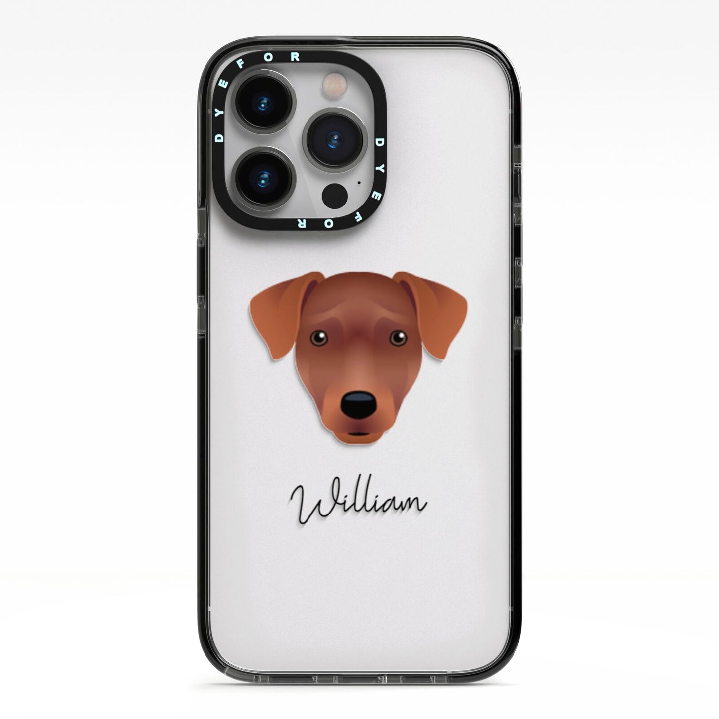 Patterdale Terrier Personalised iPhone 13 Pro Black Impact Case on Silver phone