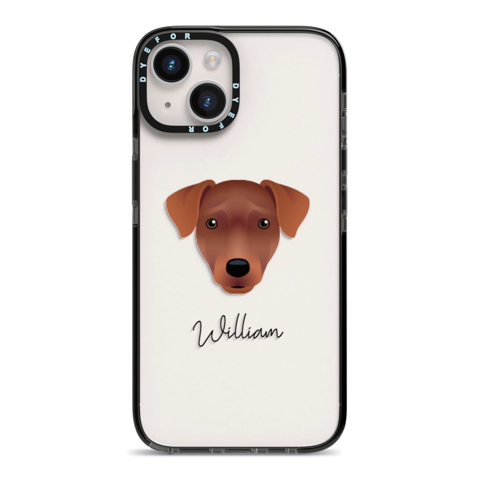 Patterdale Terrier Personalised iPhone 14 Black Impact Case on Silver phone