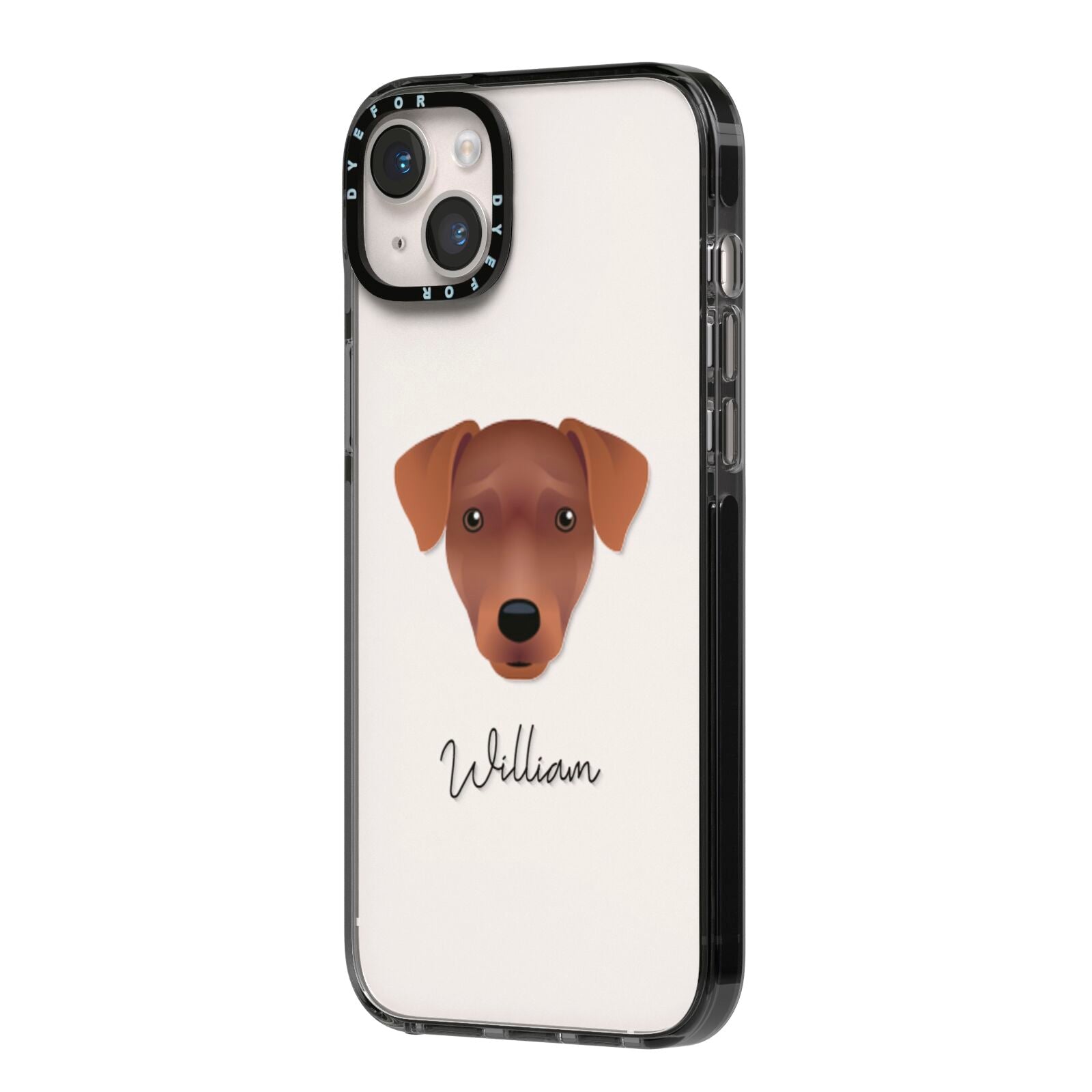 Patterdale Terrier Personalised iPhone 14 Plus Black Impact Case Side Angle on Silver phone