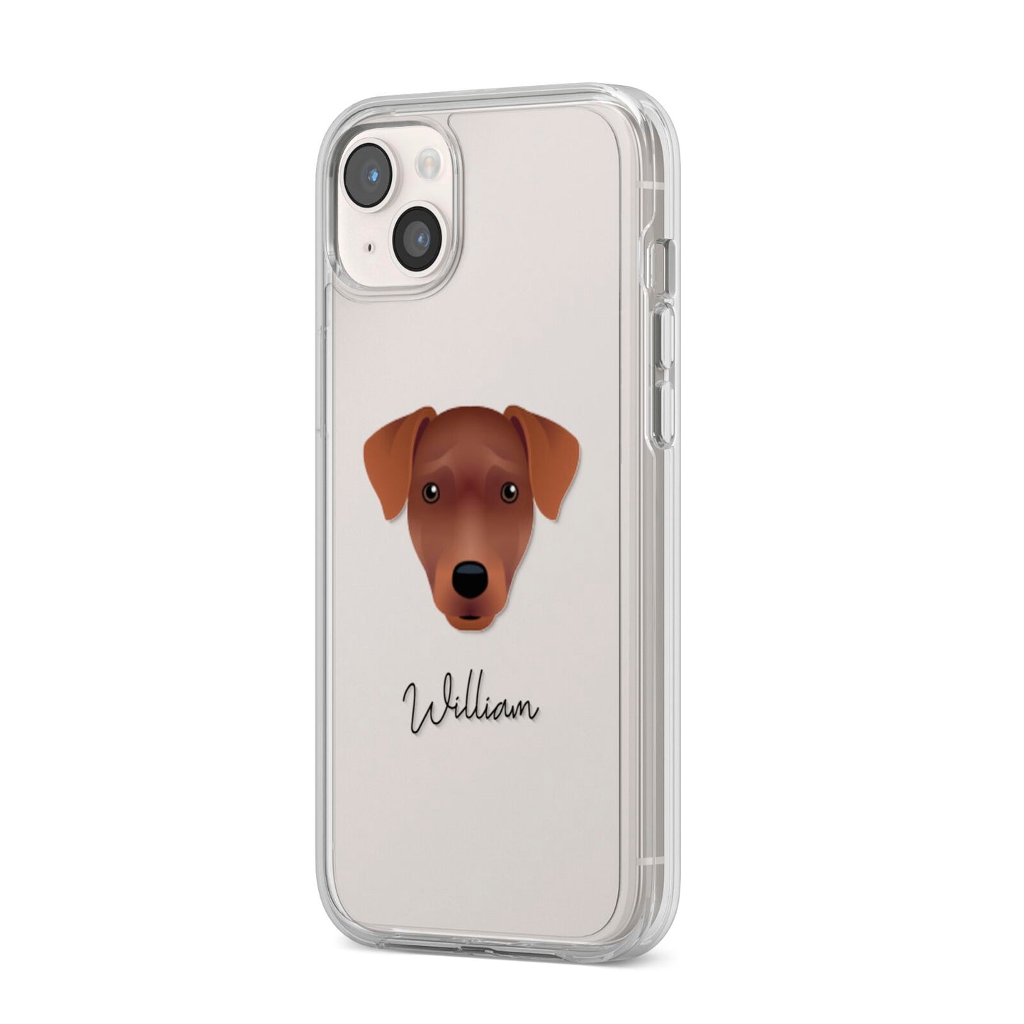 Patterdale Terrier Personalised iPhone 14 Plus Clear Tough Case Starlight Angled Image