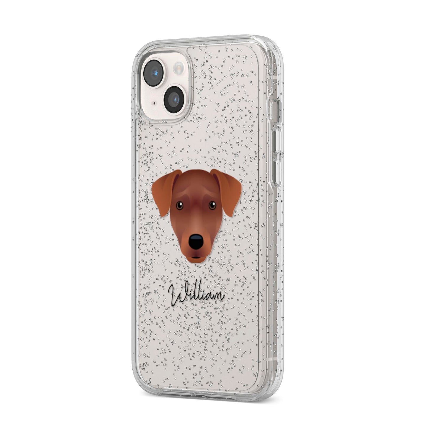 Patterdale Terrier Personalised iPhone 14 Plus Glitter Tough Case Starlight Angled Image