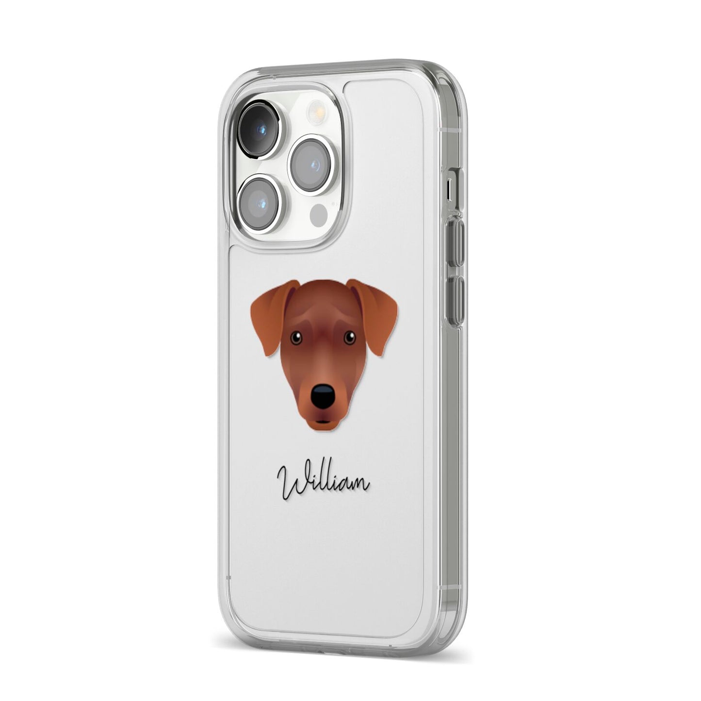 Patterdale Terrier Personalised iPhone 14 Pro Clear Tough Case Silver Angled Image