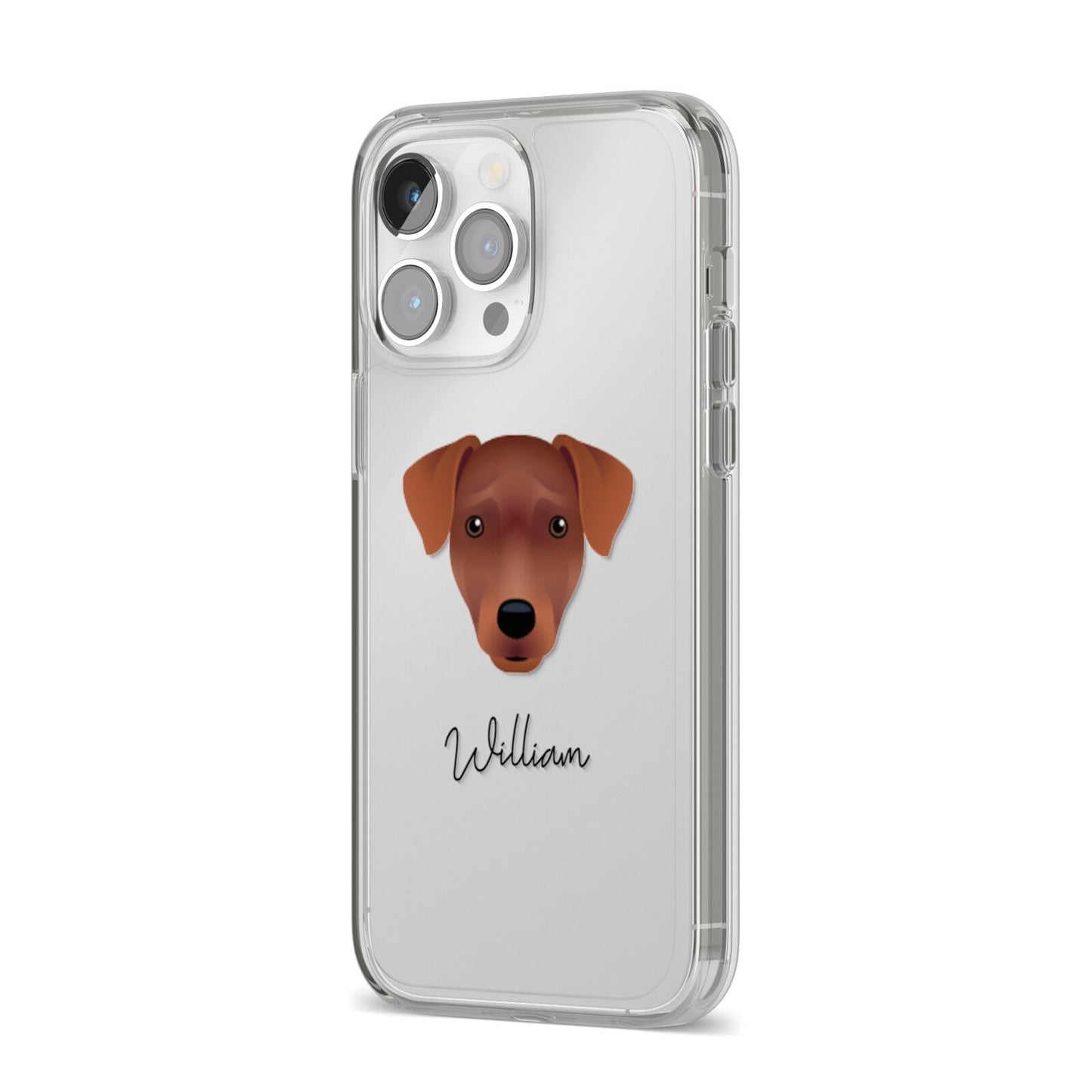 Patterdale Terrier Personalised iPhone 14 Pro Max Clear Tough Case Silver Angled Image