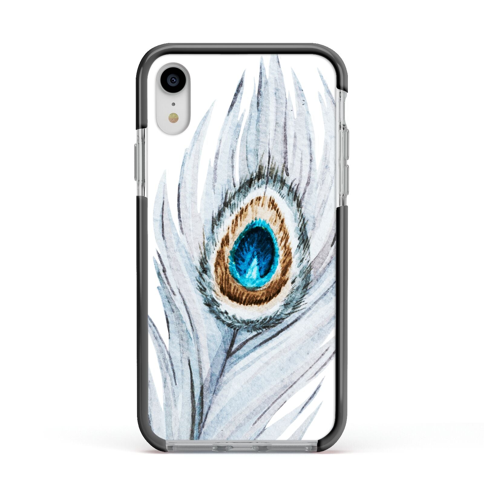 Peacock Apple iPhone XR Impact Case Black Edge on Silver Phone