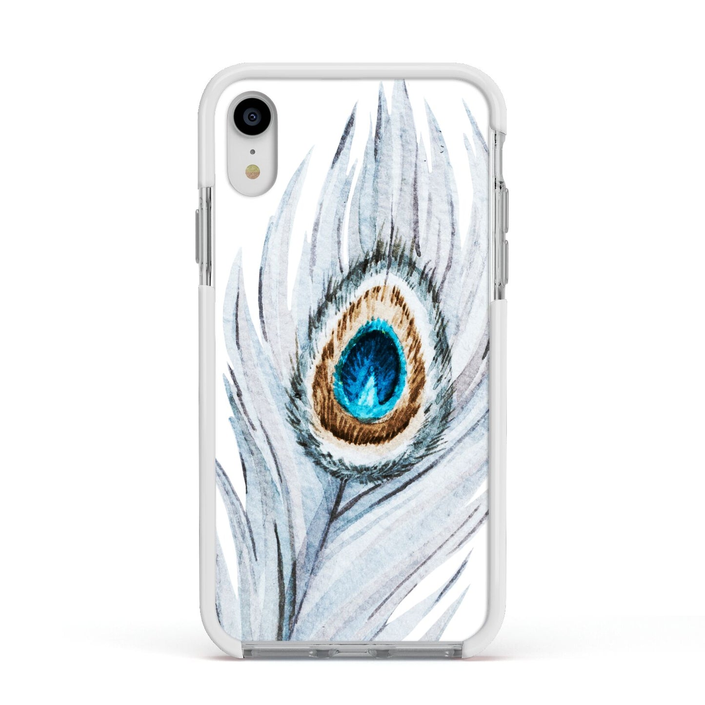 Peacock Apple iPhone XR Impact Case White Edge on Silver Phone