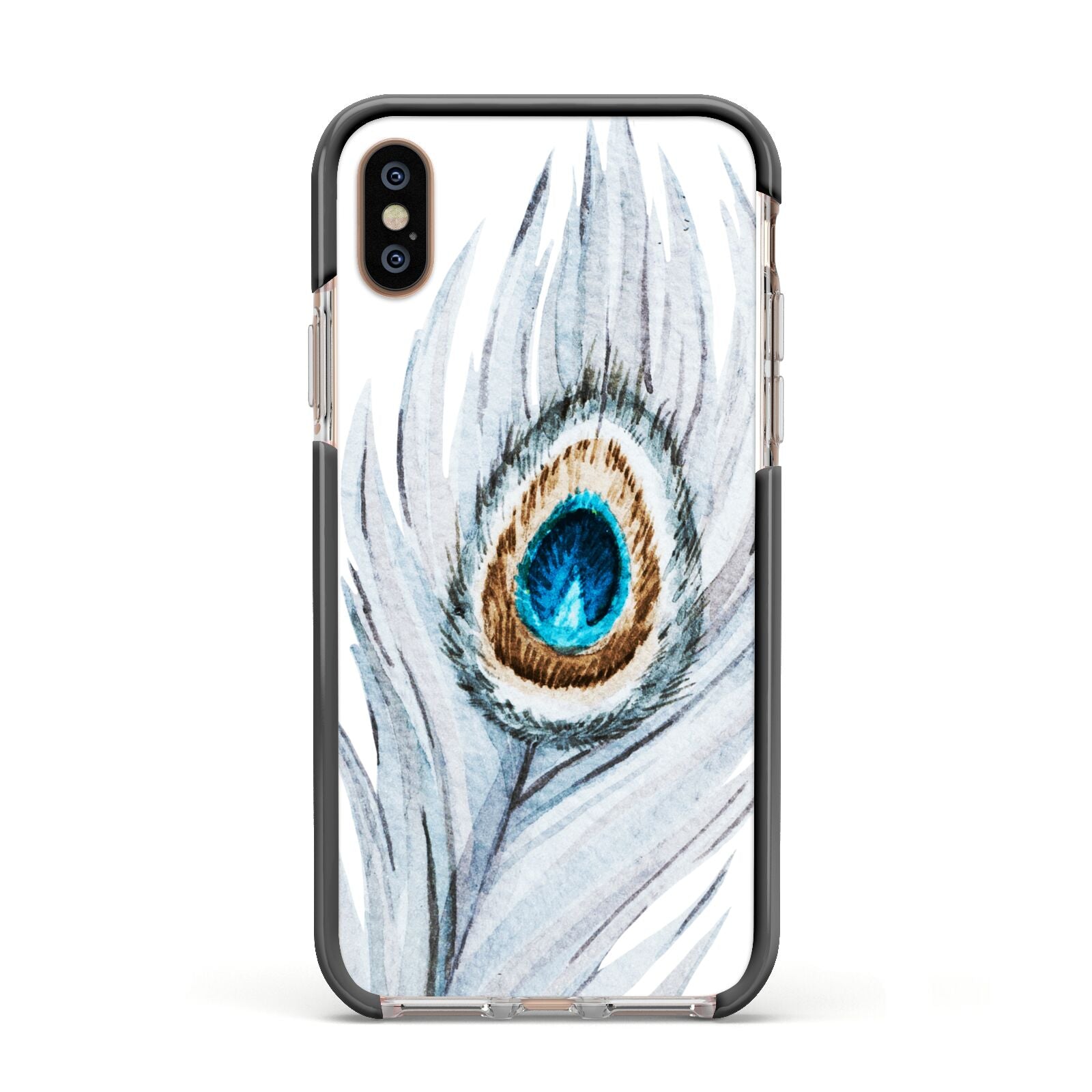 Peacock Apple iPhone Xs Impact Case Black Edge on Gold Phone