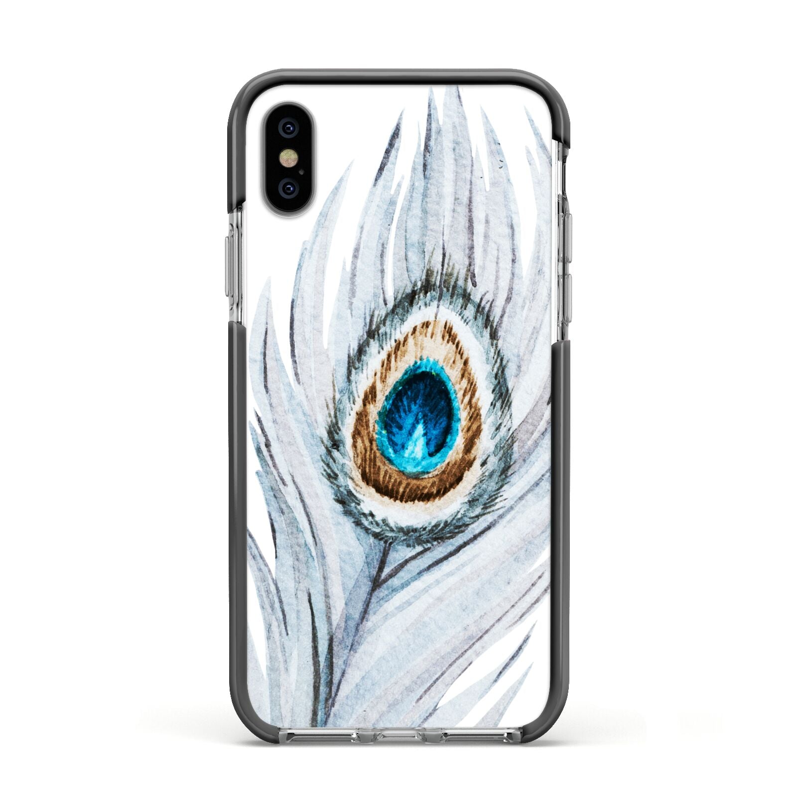 Peacock Apple iPhone Xs Impact Case Black Edge on Silver Phone