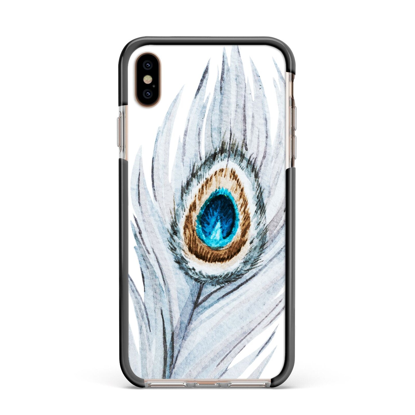 Peacock Apple iPhone Xs Max Impact Case Black Edge on Gold Phone