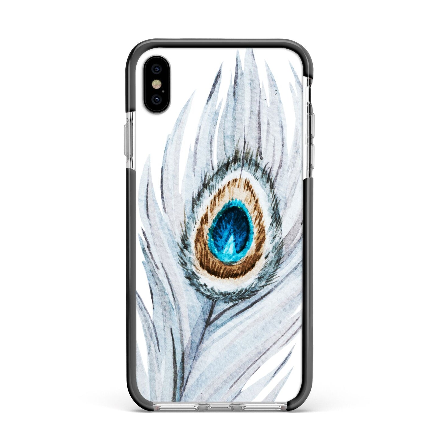 Peacock Apple iPhone Xs Max Impact Case Black Edge on Silver Phone