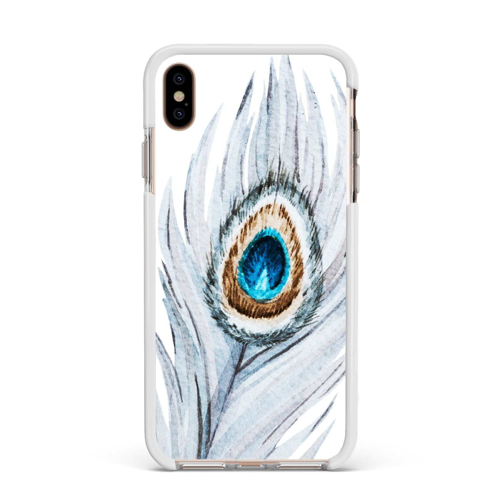 Peacock Apple iPhone Xs Max Impact Case White Edge on Gold Phone