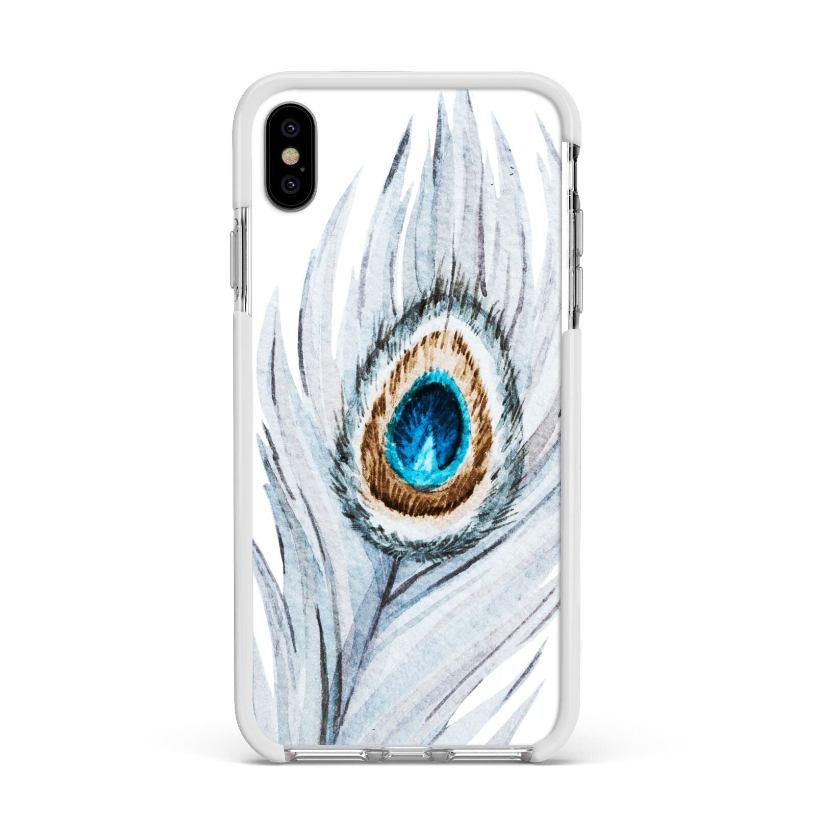 Peacock Apple iPhone Xs Max Impact Case White Edge on Silver Phone