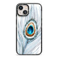 Peacock iPhone 13 Black Impact Case on Silver phone