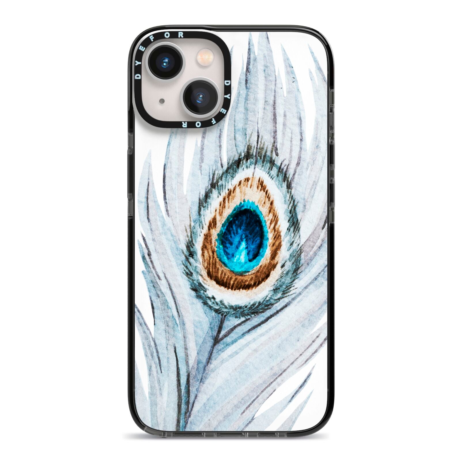 Peacock iPhone 13 Black Impact Case on Silver phone