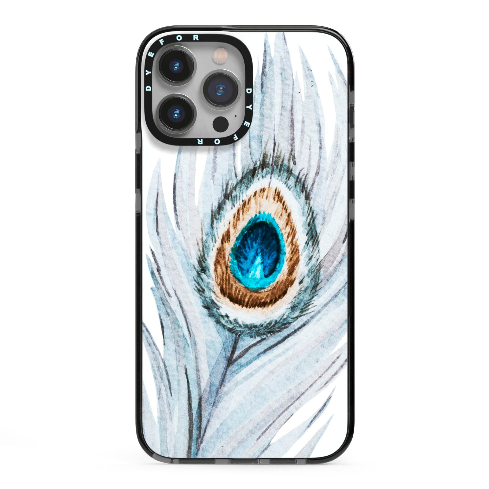 Peacock iPhone 13 Pro Max Black Impact Case on Silver phone