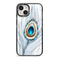 Peacock iPhone 14 Black Impact Case on Silver phone