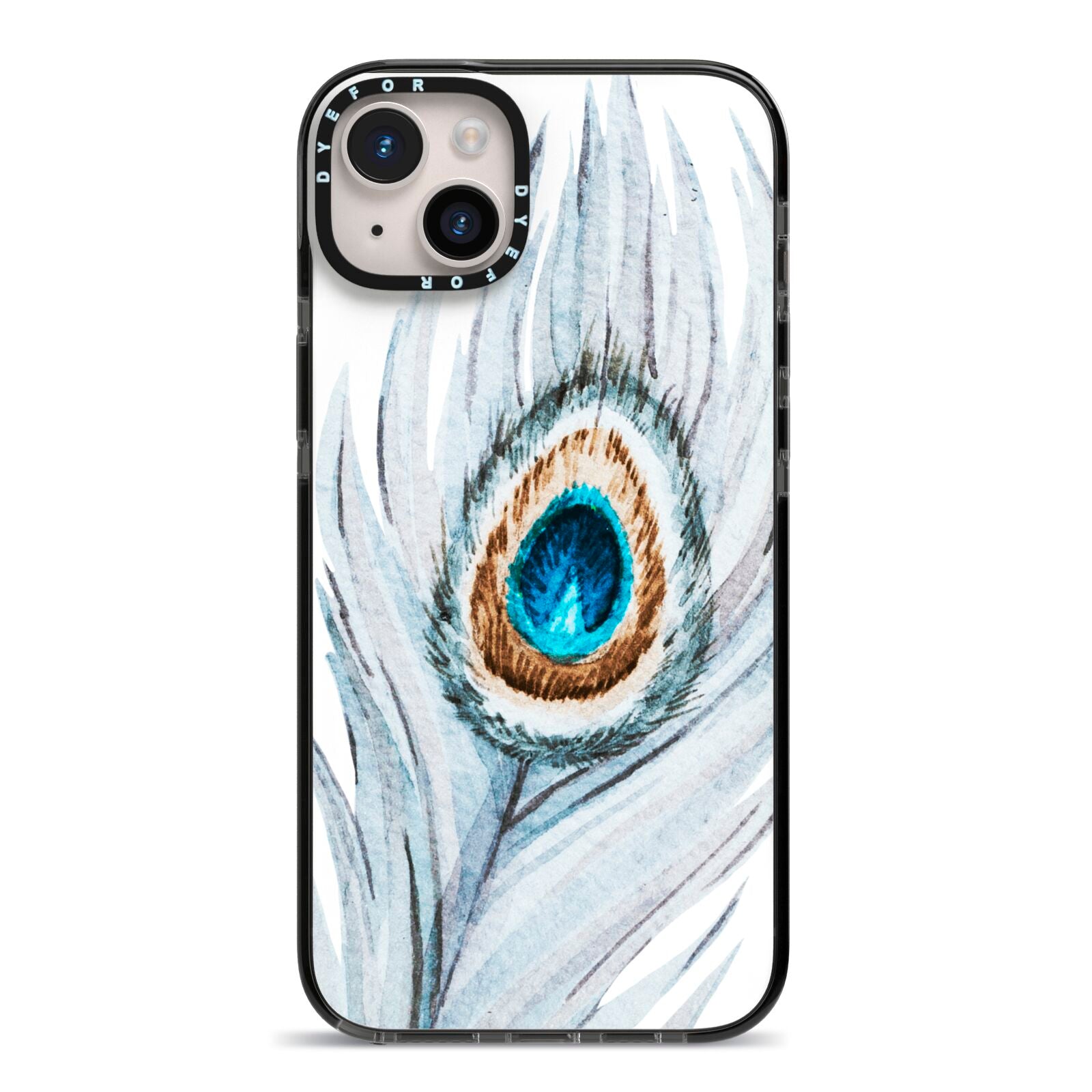 Peacock iPhone 14 Plus Black Impact Case on Silver phone