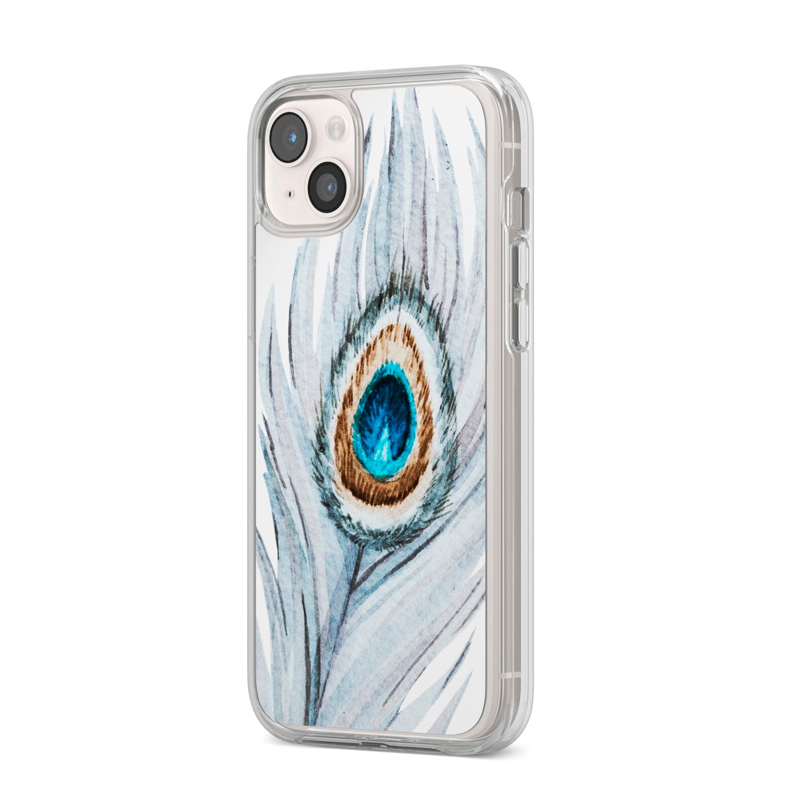 Peacock iPhone 14 Plus Clear Tough Case Starlight Angled Image