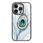 Peacock iPhone 14 Pro Black Impact Case on Silver phone