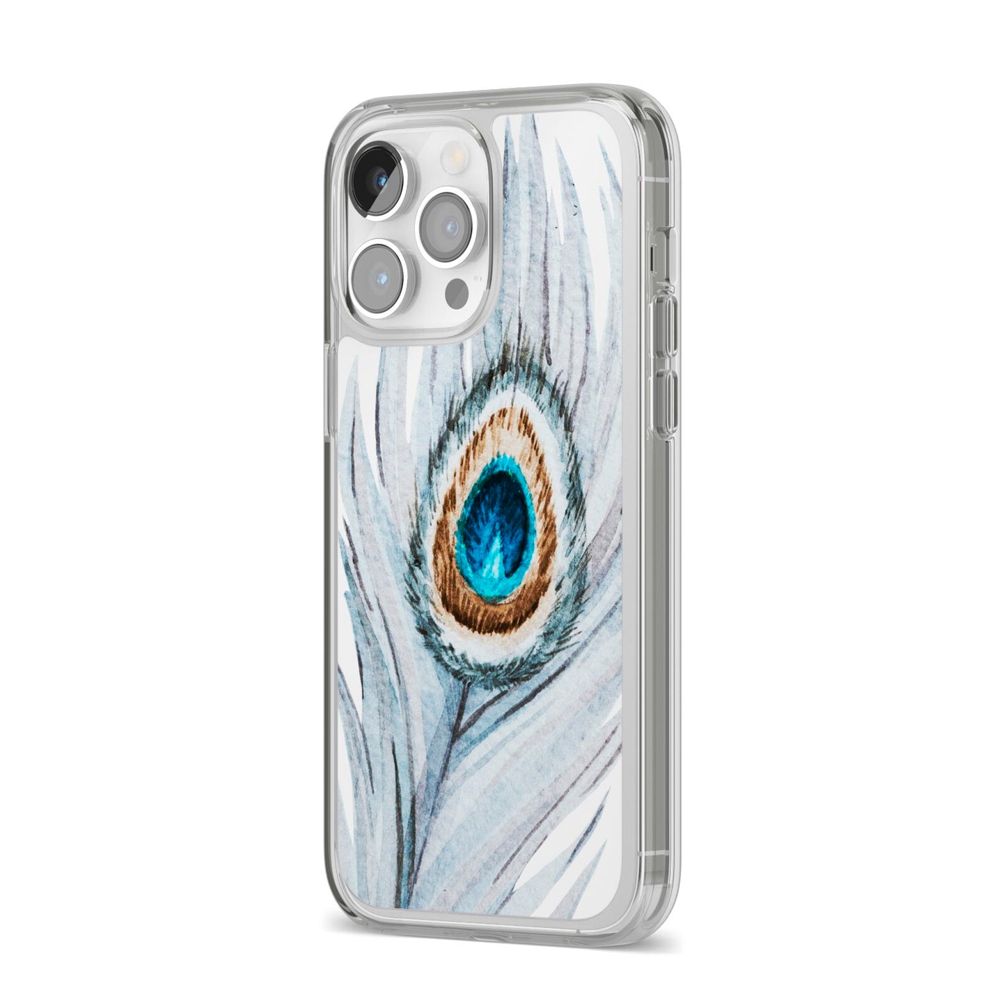 Peacock iPhone 14 Pro Max Clear Tough Case Silver Angled Image