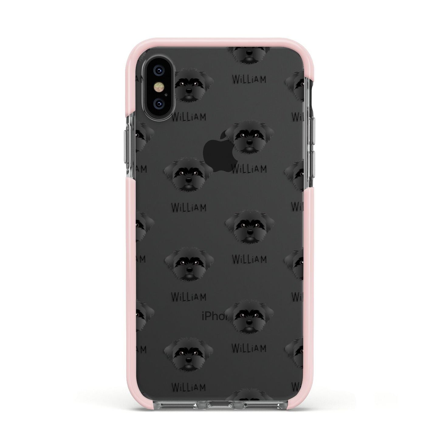 Peek a poo Icon with Name Apple iPhone Xs Impact Case Pink Edge on Black Phone