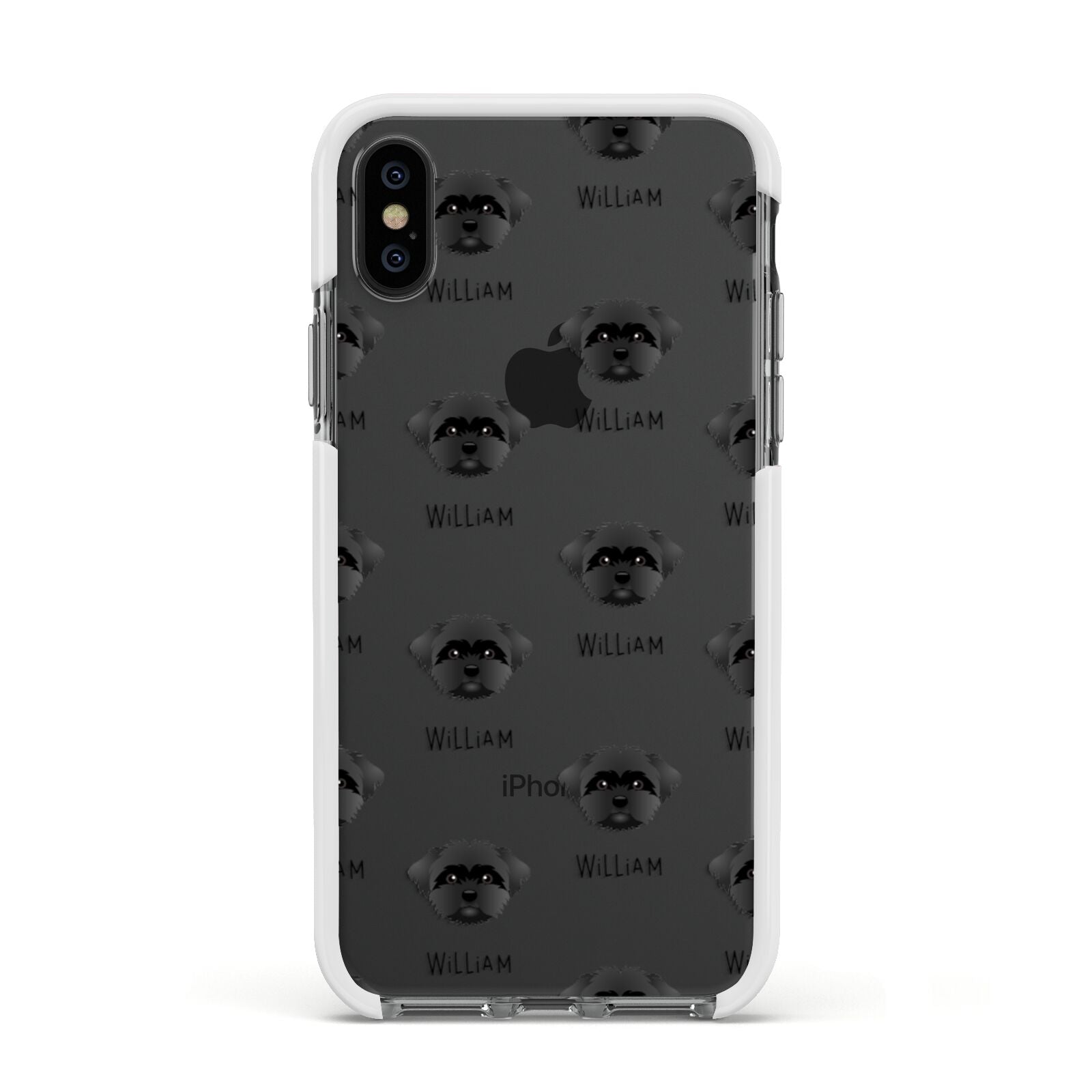 Peek a poo Icon with Name Apple iPhone Xs Impact Case White Edge on Black Phone