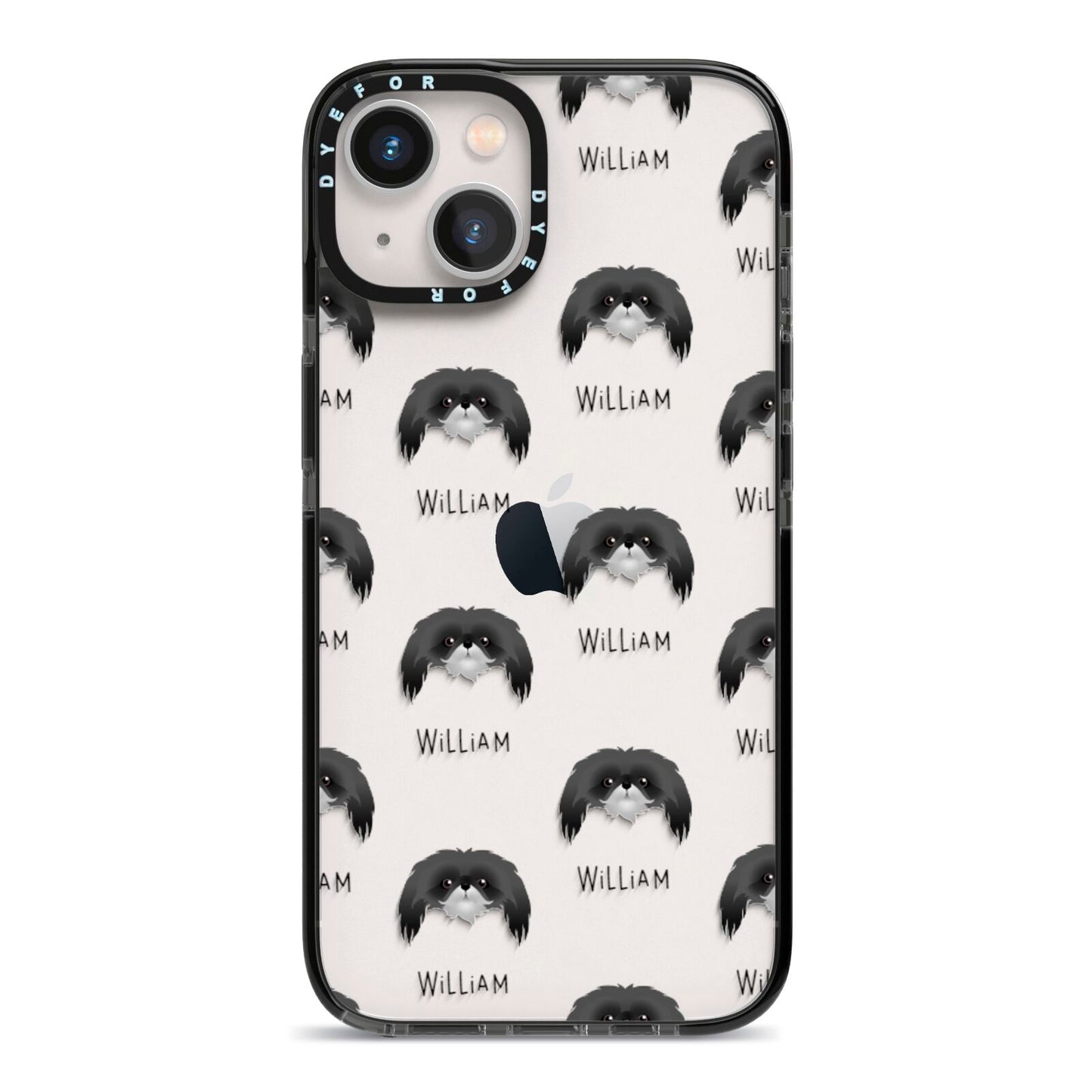 Pekingese Icon with Name iPhone 13 Black Impact Case on Silver phone