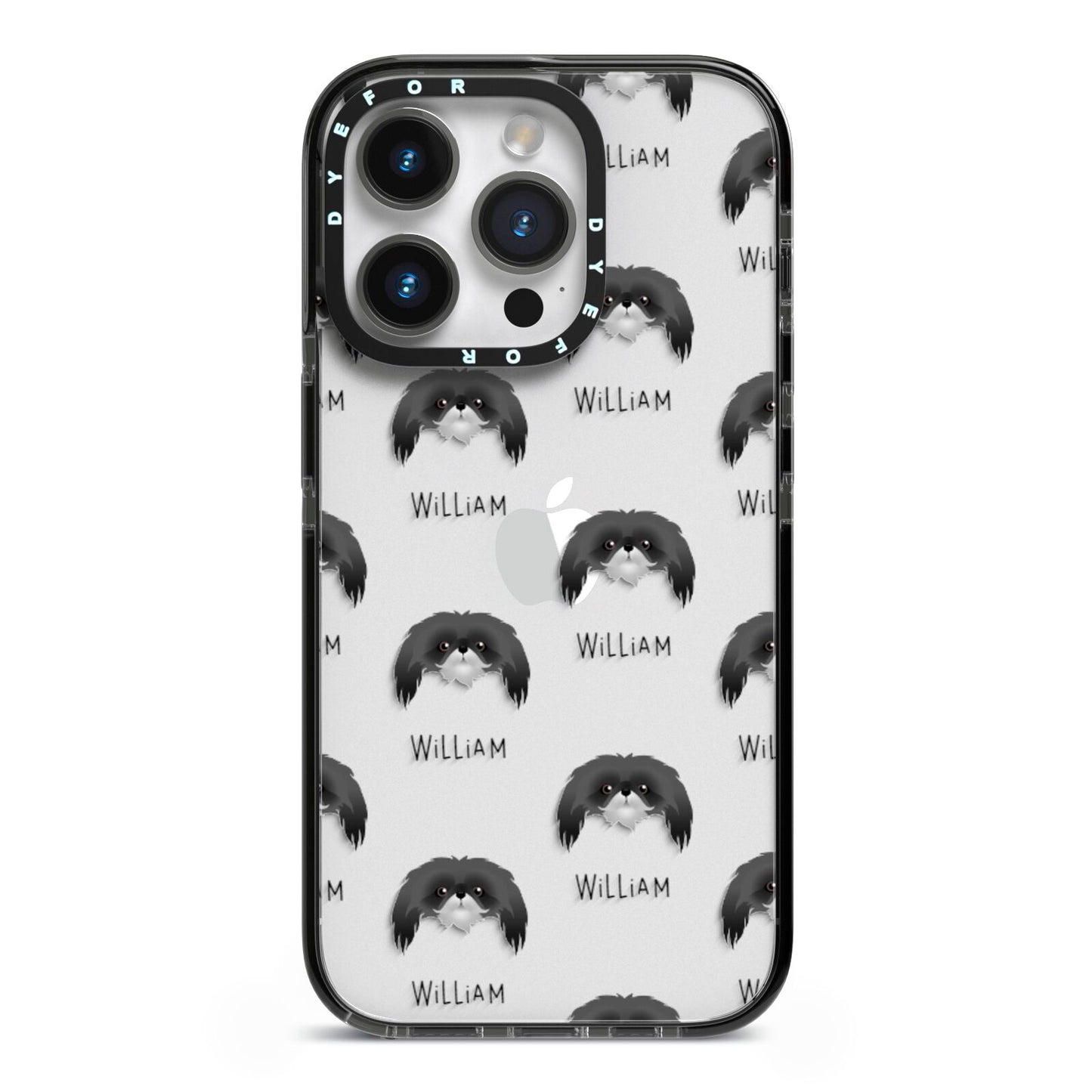 Pekingese Icon with Name iPhone 14 Pro Black Impact Case on Silver phone