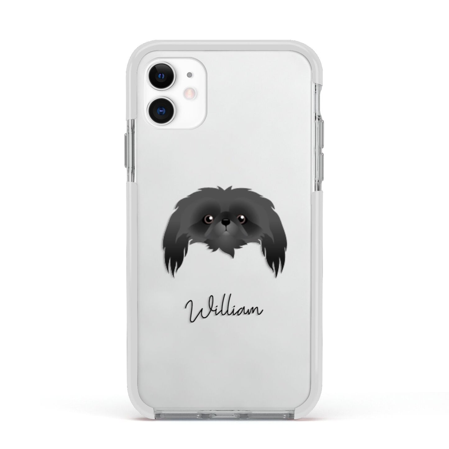 Pekingese Personalised Apple iPhone 11 in White with White Impact Case