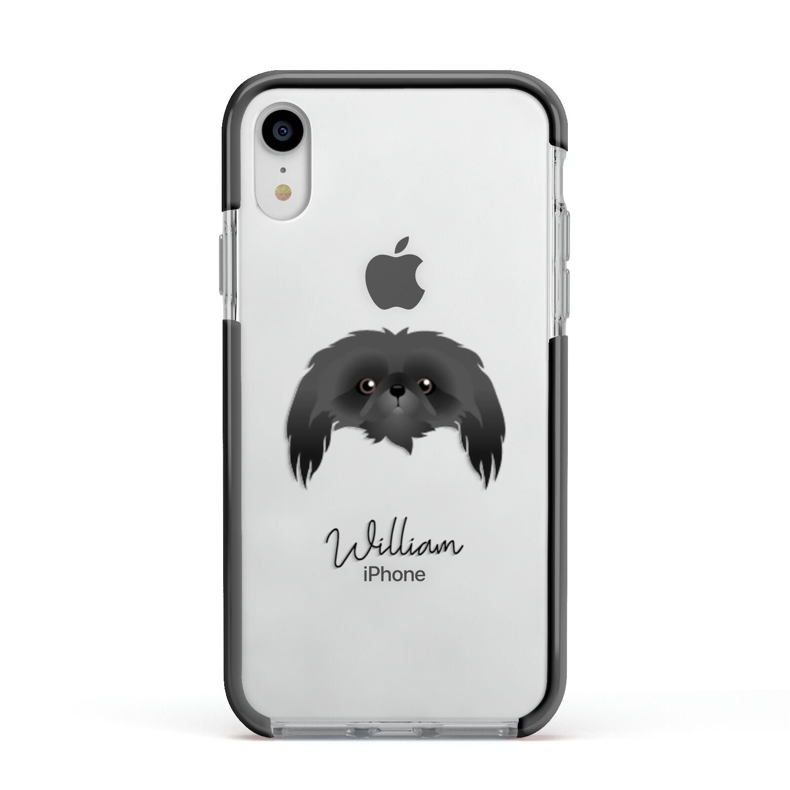 Pekingese Personalised Apple iPhone XR Impact Case Black Edge on Silver Phone