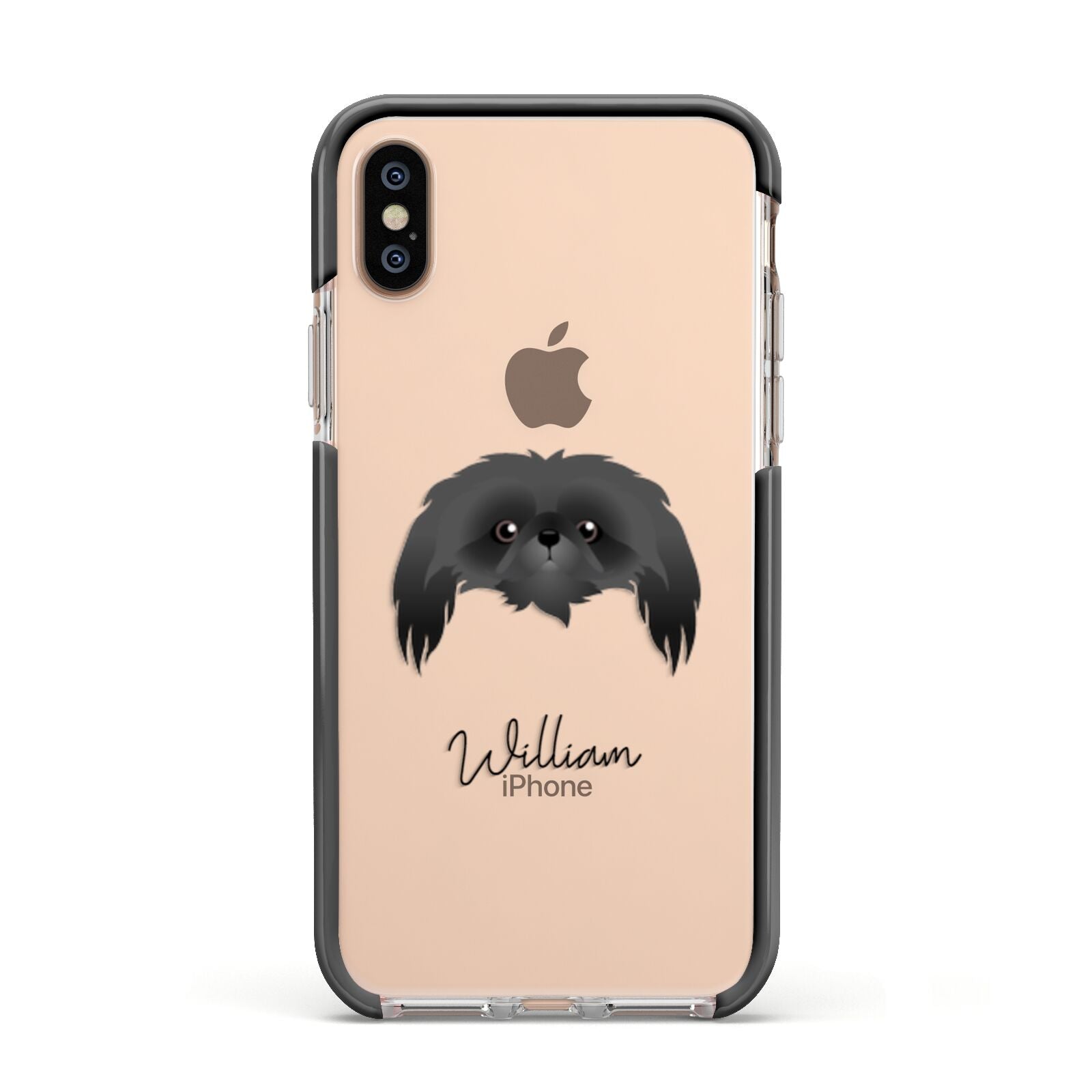 Pekingese Personalised Apple iPhone Xs Impact Case Black Edge on Gold Phone