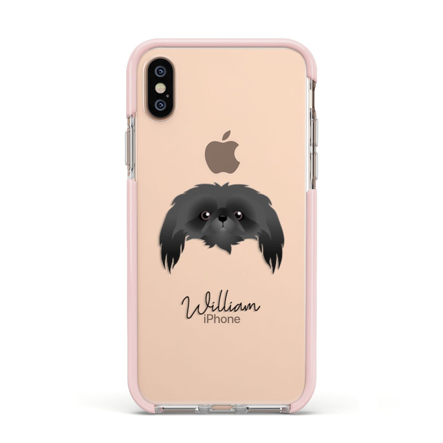 Pekingese Personalised Apple iPhone Xs Impact Case Pink Edge on Gold Phone