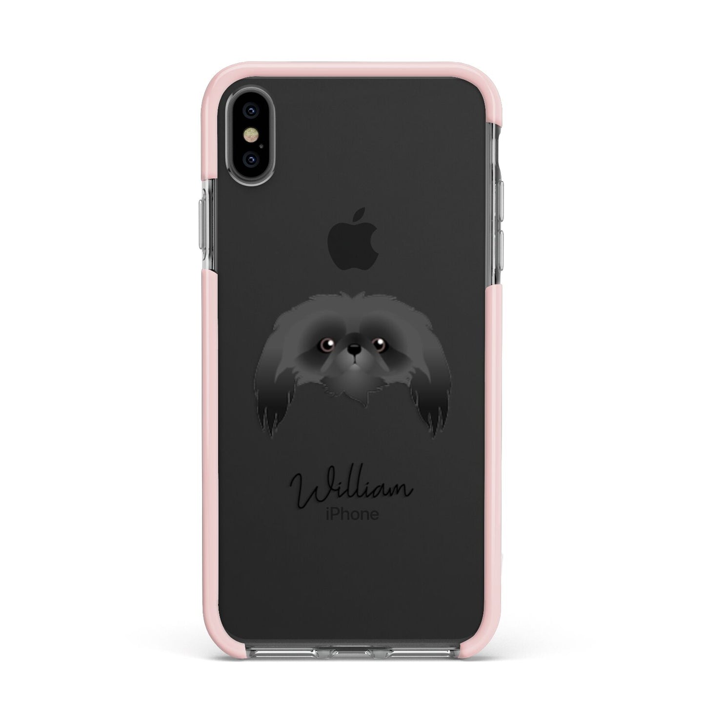 Pekingese Personalised Apple iPhone Xs Max Impact Case Pink Edge on Black Phone