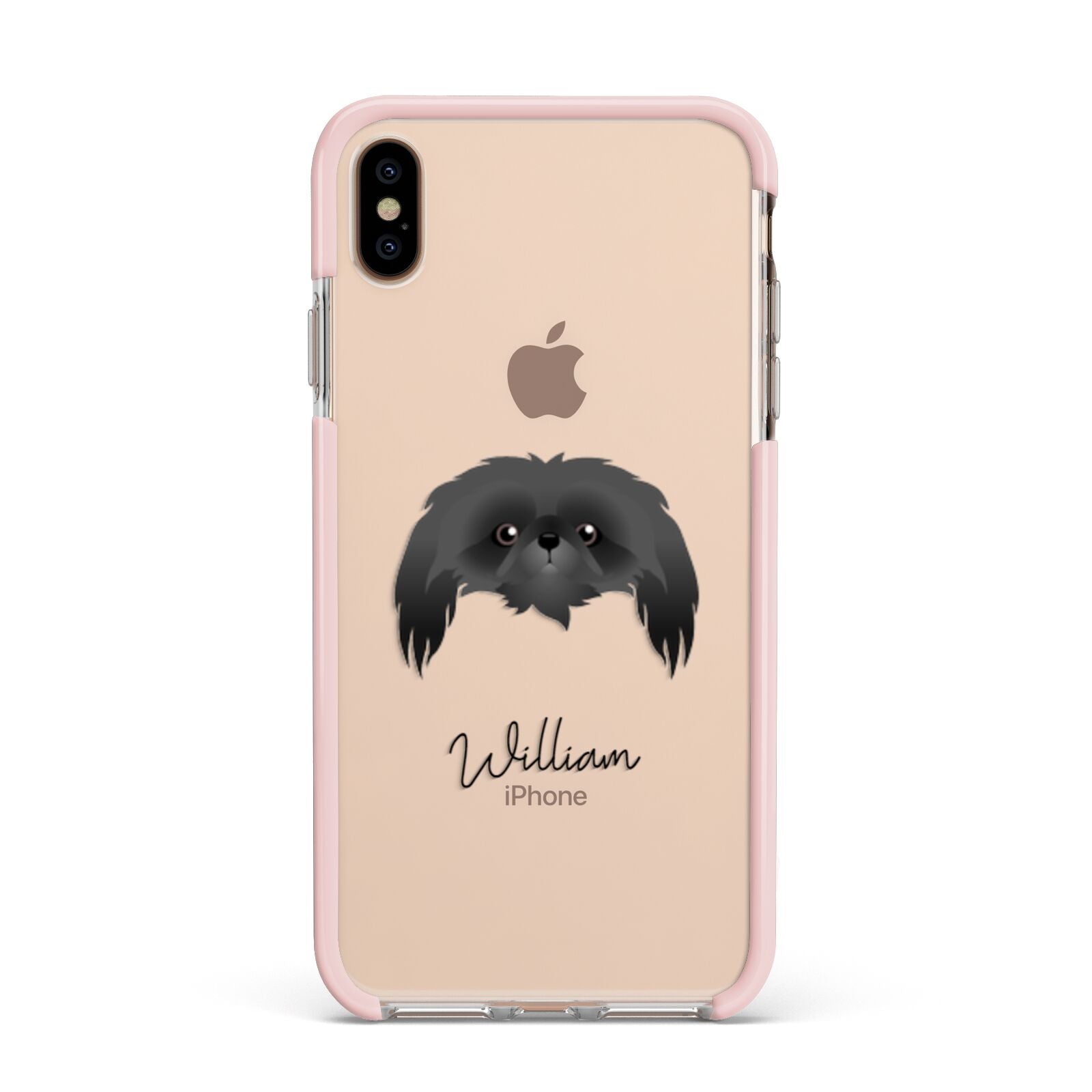 Pekingese Personalised Apple iPhone Xs Max Impact Case Pink Edge on Gold Phone